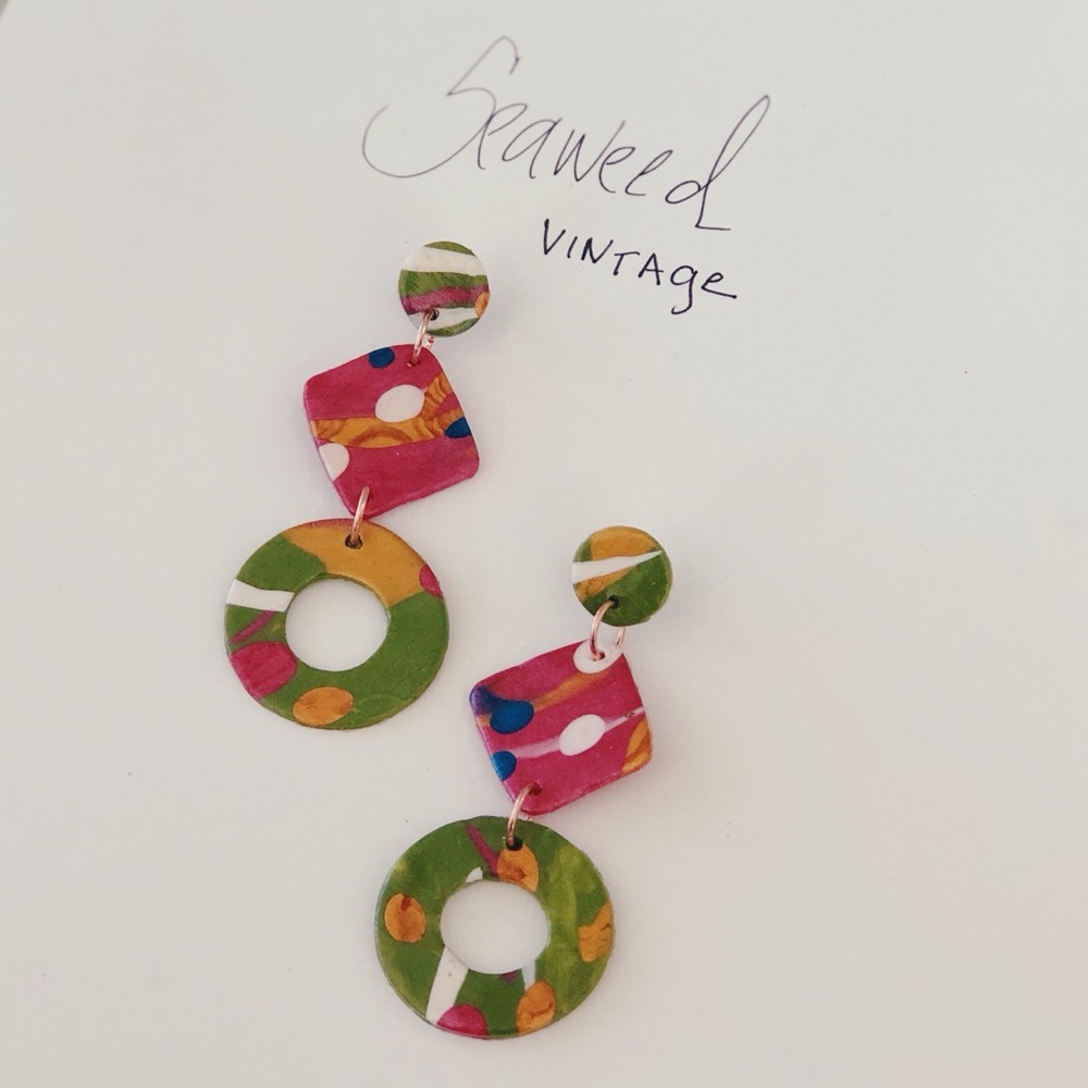 Retro Modern Polymer Clay Earrings- ONE OF A KIND!